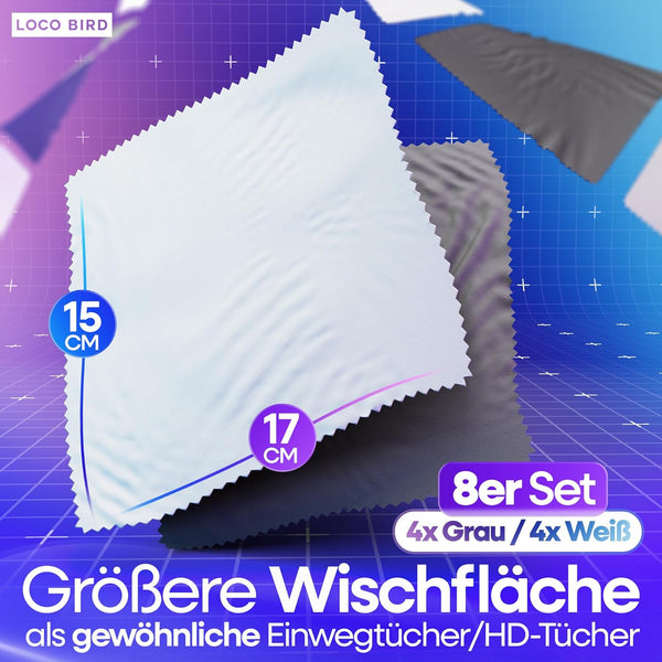 Loco Bird Brillenputztücher 8er Set 17 x 15 cm Mikrofaser Optikerqualität