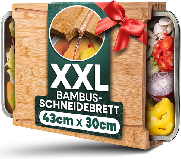 XXL Bambus Schneidebrett 43 x 30 cm mit Auffangschalen von Loco Bird