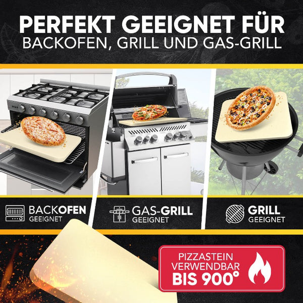 Pizzastein für Backofen & Gasgrill mit Pizzasschieber