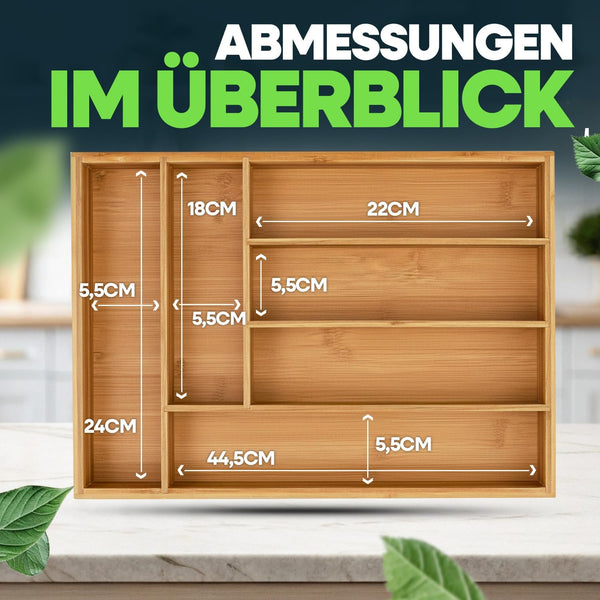 Loco Bird Besteckkasten Bambus 6 Fächer 25,5 x 35,5 cm Schubladeneinsatz