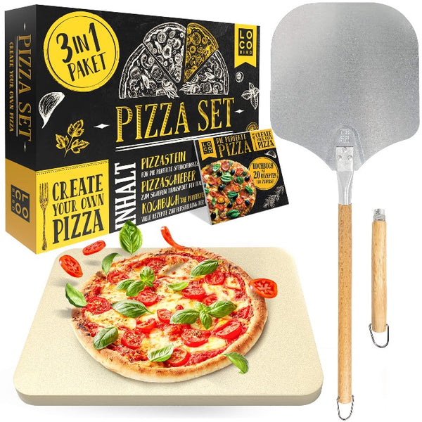Pizzastein für Backofen & Gasgrill mit Pizzasschieber