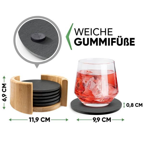 Runde Schiefer Untersetzer mit Bambusbox