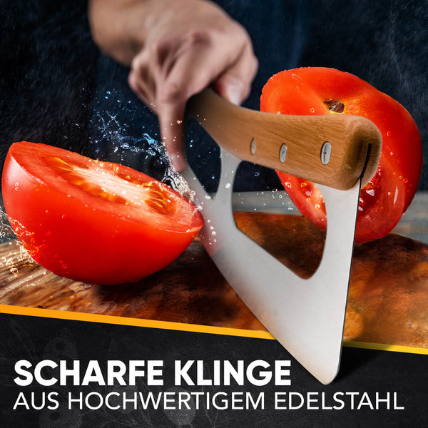 Pizzaschneider aus Edelstahl mit Bambusgriff und Klingenschutz